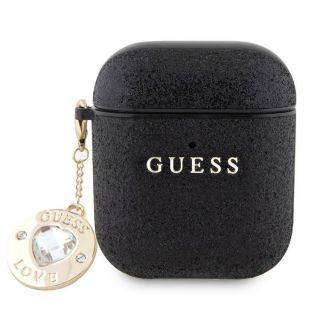 GUESS Airpods 1/2 Case Fixed Glitter With Heart Diamond Charm Black