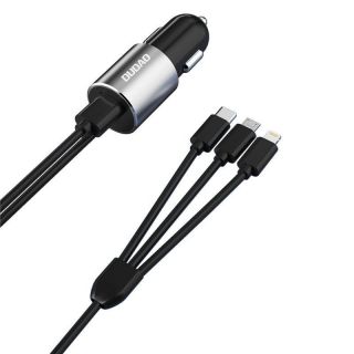 -&nbsp;Dudao Dudao 3in1 USB car charger 3,4 A built-in cable Lightning  /  USB Type C  /  micro USB black  R5ProN black