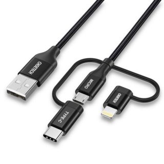 -&nbsp;Choetech Choetech 3in1 MFI cable USB USB Type C  /  micro USB  /  Lightning  charging 3A  /  data transmission 480 Mbps  1.2m black  IP0030-BK