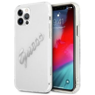 GUESS&nbsp;GUHCP12MKTRSVSI iPhone 12 / 12 Pro 6.1" Transparent hardcase Vintage Script Silver