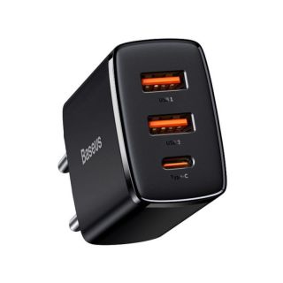 Baseus&nbsp;Compact fast charger 2x USB  /  USB Type C 30W 3A Power Delivery Quick Charge black  CCXJ-E01
