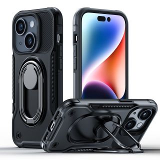 -&nbsp;Joyroom Joyroom Dual Hinge case for iPhone 14 armored case with a stand and a ring holder black