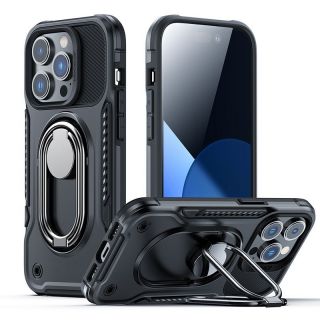 -&nbsp;Joyroom Joyroom Dual Hinge case for iPhone 14 Pro armored case with a stand and a ring holder black