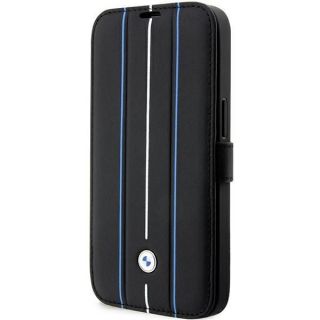 BMW&nbsp;Case BMBKP14L22RVSK iPhone 14 Pro 6.1" black / black bookcase Leather Stamp Blue Lines