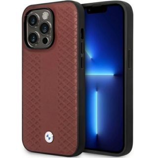 BMW&nbsp;Case BMHCP14X22RFGR iPhone 14 Pro Max 6.7" Burgundy / burgundy Leather Diamond Pattern