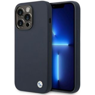 BMW&nbsp;Case BMHMP14XSILNA iPhone 14 Pro Max 6.7" navy blue / navy Silicone Metal Logo MagSafe