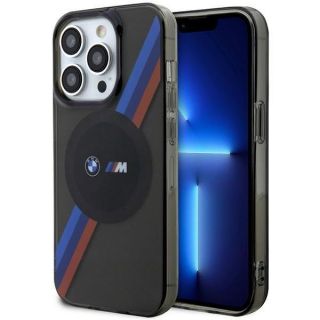 BMW&nbsp;Case BMHMP14XHDTK iPhone 14 Pro Max 6.7" grey / grey hardcase Tricolor Stripes MagSafe