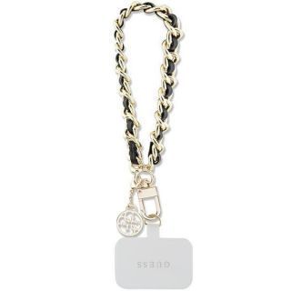 GUESS&nbsp;Guess Guess GUOUCHSAMC4K Universal Hand Strap Case - Black Saffiano Chain 4G Charm
