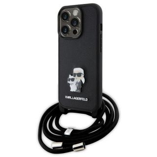 -&nbsp;Karl Karl Crossbody Saffiano Metal Pin Karl & Choupette case for iPhone 15 Pro black