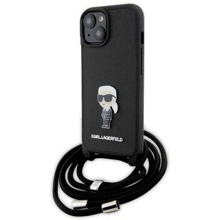 -&nbsp;Karl Karl Crossbody Saffiano Monogram Metal Pin Karl & Choupette Case for iPhone 15 Black