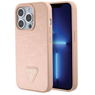 GUESS&nbsp;GUHCP15XPCRTHCP iPhone 15 Pro Max pink / pink hardcase Croco Triangle Metal Logo