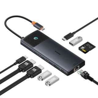 Baseus&nbsp;Baseus HUB 10in1 Baseus Metal Gleam Series USB-C to USB-C PD  /  USB-C  /  3x USB-A  /  2x HDMI  /  RJ-45  /  SD  /  TF - black