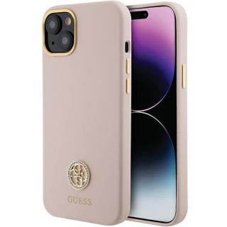 GUESS&nbsp;Guess Guess Silicone Logo Strass 4G case for iPhone 15 - light pink