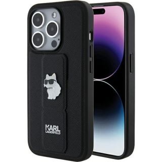 -&nbsp;Karl Karl Gripstand Saffiano Choupette Pins case for iPhone 15 Pro black