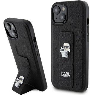 -&nbsp;Karl Karl Gripstand Saffiano Karl&Choupette Pins case for iPhone 15 black