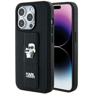 -&nbsp;Karl Karl Gripstand Saffiano Karl&Choupette Pins case for iPhone 13 Pro  /  13 black