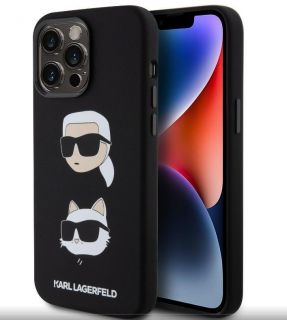 - Karl Lagerfeld Apple Liquid Silicone Karl and Choupette Heads Case for iPhone 15 Pro Max Black melns