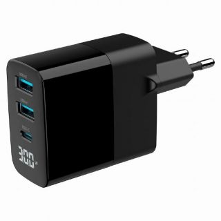 GEMBIRD&nbsp;CHARGER USB 30W 3PORT / TA-UC-PDQC30LCD-BK-02