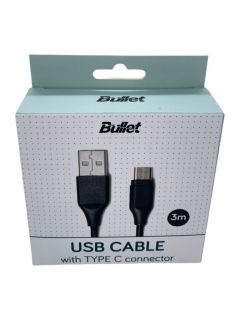 - BULLET USB Type C 3m, 2.4A 
 Black melns