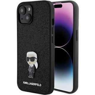 -&nbsp;Karl Karl Fixed Glitter Ikonik Logo Metal Pin case for iPhone 15 black