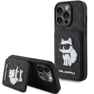 -&nbsp;Karl Karl Saffiano Cardslots and Stand Monogram Choupette Case for iPhone 15 Pro Max Black