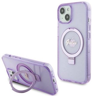 GUESS&nbsp;Guess Guess Ring Stand Script Glitter MagSafe case for iPhone 15 Plus  /  14 Plus - purple