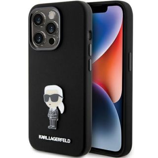 -&nbsp;Karl Karl Silicone Ikonik Metal Pin case for iPhone 15 Pro black