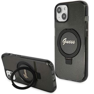 GUESS&nbsp;Guess Guess Ring Stand Script Glitter MagSafe case for iPhone 14  /  15  /  13 - black