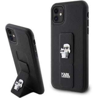-&nbsp;Karl Karl Gripstand Saffiano Karl&Choupette Pins case for iPhone 11  /  Xr black