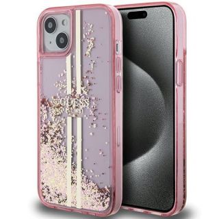 GUESS&nbsp;Guess Guess Liquid Glitter Gold Stripes case for iPhone 15 Plus  /  14 Plus - pink