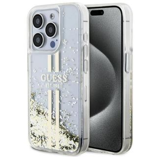 GUESS&nbsp;Guess Guess Liquid Glitter Gold Stripes case for iPhone 15 Pro Max - transparent