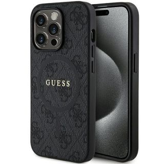 GUESS&nbsp;Guess Guess 4G Collection Leather Metal Logo MagSafe Case for iPhone 15 Pro - Black