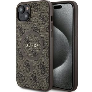 GUESS&nbsp;Guess Guess 4G Collection Leather Metal Logo MagSafe Case for iPhone 15 Plus  /  14 Plus - Brown