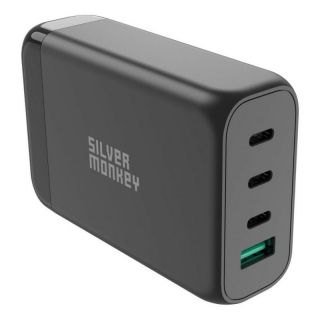 - Silver Monkey Silver Monkey SMA151 130W GaN charger 3xUSB-C PD USB-A QC 3.0 with detachable power cable black sudrabs melns