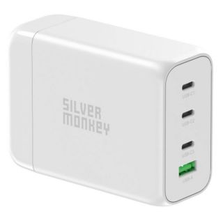 - Silver Monkey Silver Monkey SMA152 130W GaN charger 3xUSB-C PD USB-A QC 3.0 with detachable power cable white sudrabs balts