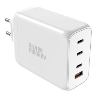 - Silver Monkey Silver Monkey SMA154 200W GaN charger 3xUSB-C PD USB-A QC 3.0 white sudrabs balts