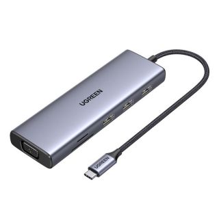 - Ugreen Ugreen CM498 15600 USB-C Adapter 3x USB-A 3.0  /  HDMI  /  VGA  /  RJ45  /  SD  /  TF Card Reader  /  USB-C PD Gray