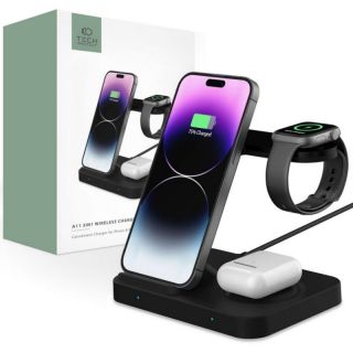 - Tech-Protect A11 15W inductive charger in the form of a 3-in-1 stand for smartphone / headphones / smartwatch - black 