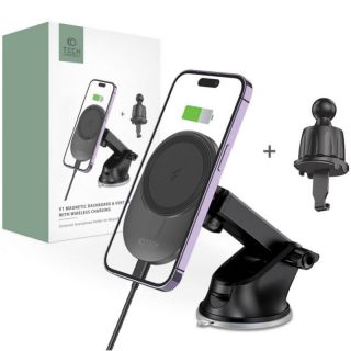 -&nbsp;Tech-Protect Universal Tech-Protect MM15W-V1 Car Phone Holder with MagSafe 15W Wireless Charger for Cockpit / Air Vent Black