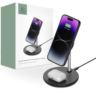 -&nbsp;Tech-Protect Tech-Protect QI15W-A21 MagSafe 15W inductive charger with 2in1 smartphone / headphone stand black