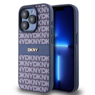 DKNY&nbsp;PU Leather Repeat Pattern Tonal Stripe Case for iPhone 15 Pro Max Blue