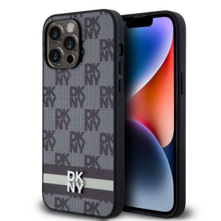 DKNY&nbsp;PU Leather Checkered Pattern and Stripe Case for iPhone 15 Pro Max Black