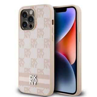 DKNY&nbsp;PU Leather Checkered Pattern and Stripe Case for iPhone 15 Pro Max Pink