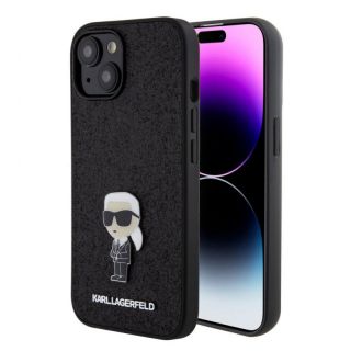 -&nbsp;Karl Lagerfeld - Karl Lagerfeld Fixed Glitter Metal Ikonik Case for iPhone 15 Black