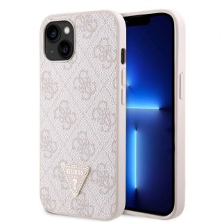 GUESS&nbsp;PU 4G Strass Triangle Metal Logo Case for iPhone 15 Pink