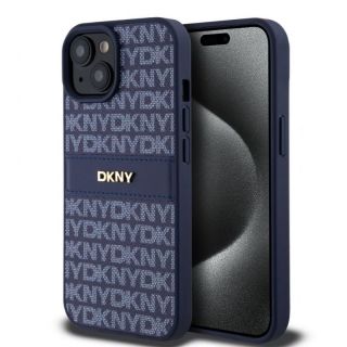 DKNY&nbsp;PU Leather Repeat Pattern Tonal Stripe Case for iPhone 15 Blue