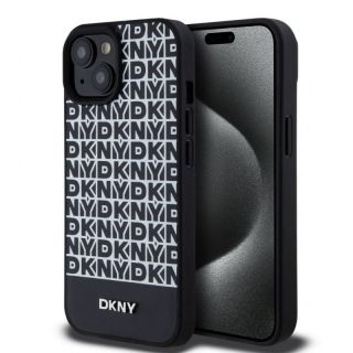 DKNY&nbsp;PU Leather Repeat Pattern Bottom Stripe MagSafe Case for iPhone 15 Black