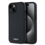 DKNY PU Leather Silver Metal Logo Magsafe Case for iPhone 15 Black