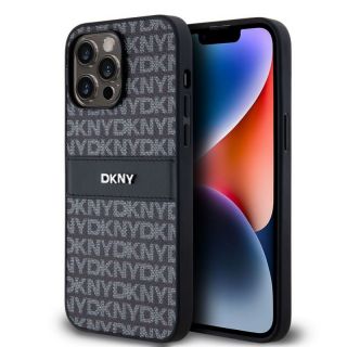 DKNY&nbsp;PU Leather Repeat Pattern Tonal Stripe Case for iPhone 14 Pro Black