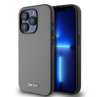 DKNY&nbsp;PU Leather Silver Metal Logo Magsafe Case for iPhone 14 Pro Grey
